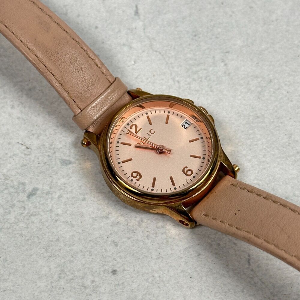 Relic Watch Womens 27mm Date Round Gold Tone Rose Gold Tone Quartz New Battery